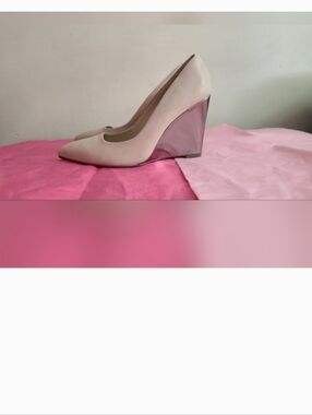 Coach Nude Leather Pointed Wedge Pumps with Pink Wedge